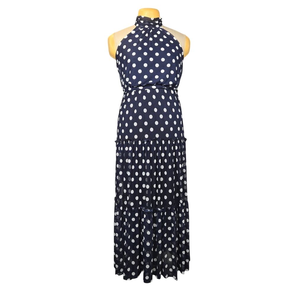 Kate and‎ Lily Womens Size 4 Maxi Dress Sheer Polka Dot Mesh Overlay Retro Glam